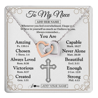 Interlocking Hearts Necklace Stainless Steel & Rose Gold Finish | 1 | Personalized To My Niece Gifts Necklace From Aunt Uncle Christ Christian Gifts For Aunt Niece Birthday Christmas Graduation Custom Gift Box Message Card | https://teecentury.
