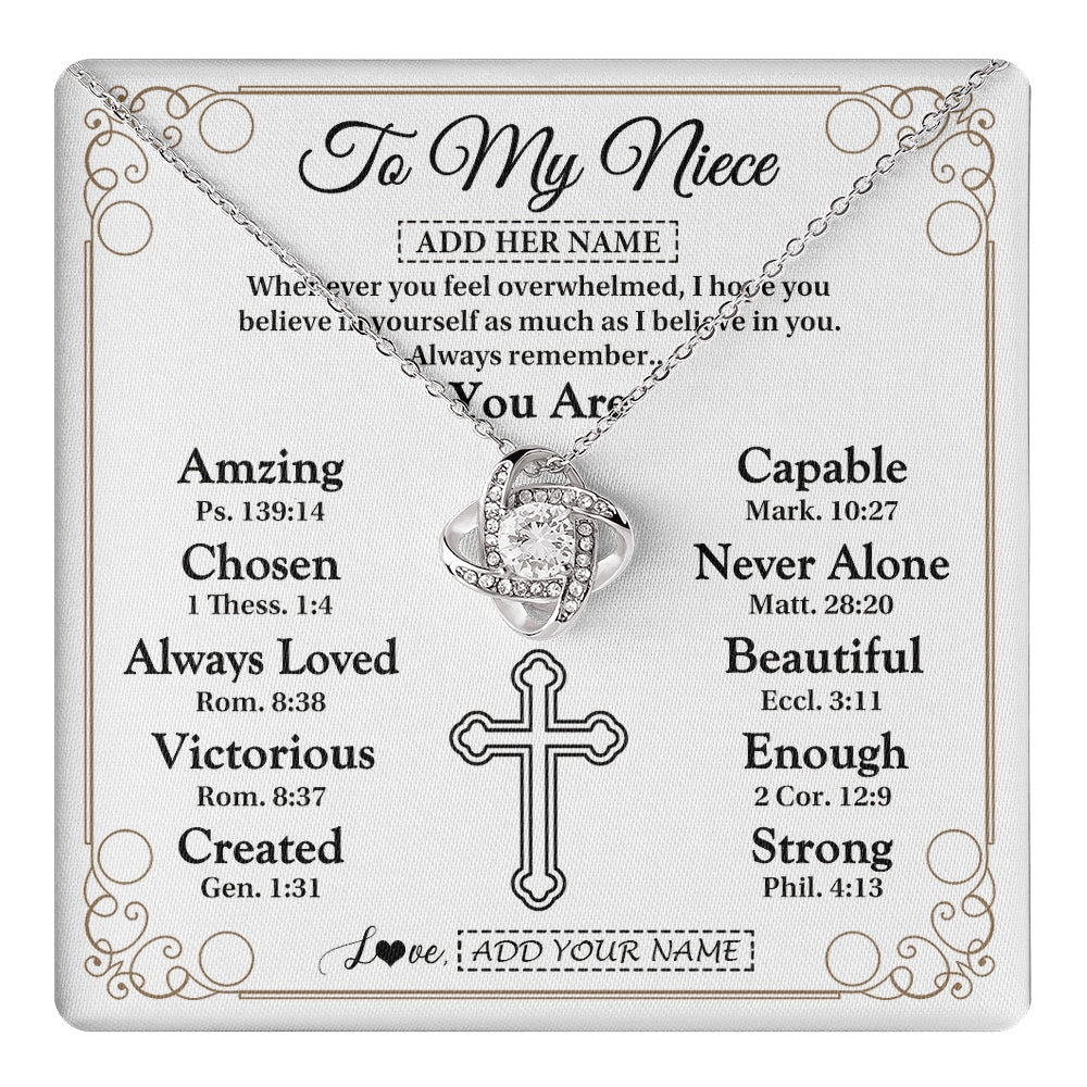 Love Knot Necklace 14K White Gold Finish | 1 | Personalized To My Niece Gifts Necklace From Aunt Uncle Christ Christian Gifts For Aunt Niece Birthday Christmas Graduation Custom Gift Box Message Card | https://teecentury.