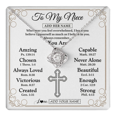 Love Knot Necklace 14K White Gold Finish | 1 | Personalized To My Niece Gifts Necklace From Aunt Uncle Christ Christian Gifts For Aunt Niece Birthday Christmas Graduation Custom Gift Box Message Card | https://teecentury.