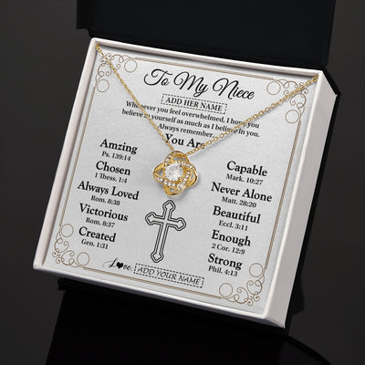 Love Knot Necklace 18K Yellow Gold Finish | 2 | Personalized To My Niece Gifts Necklace From Aunt Uncle Christ Christian Gifts For Aunt Niece Birthday Christmas Graduation Custom Gift Box Message Card | https://teecentury.