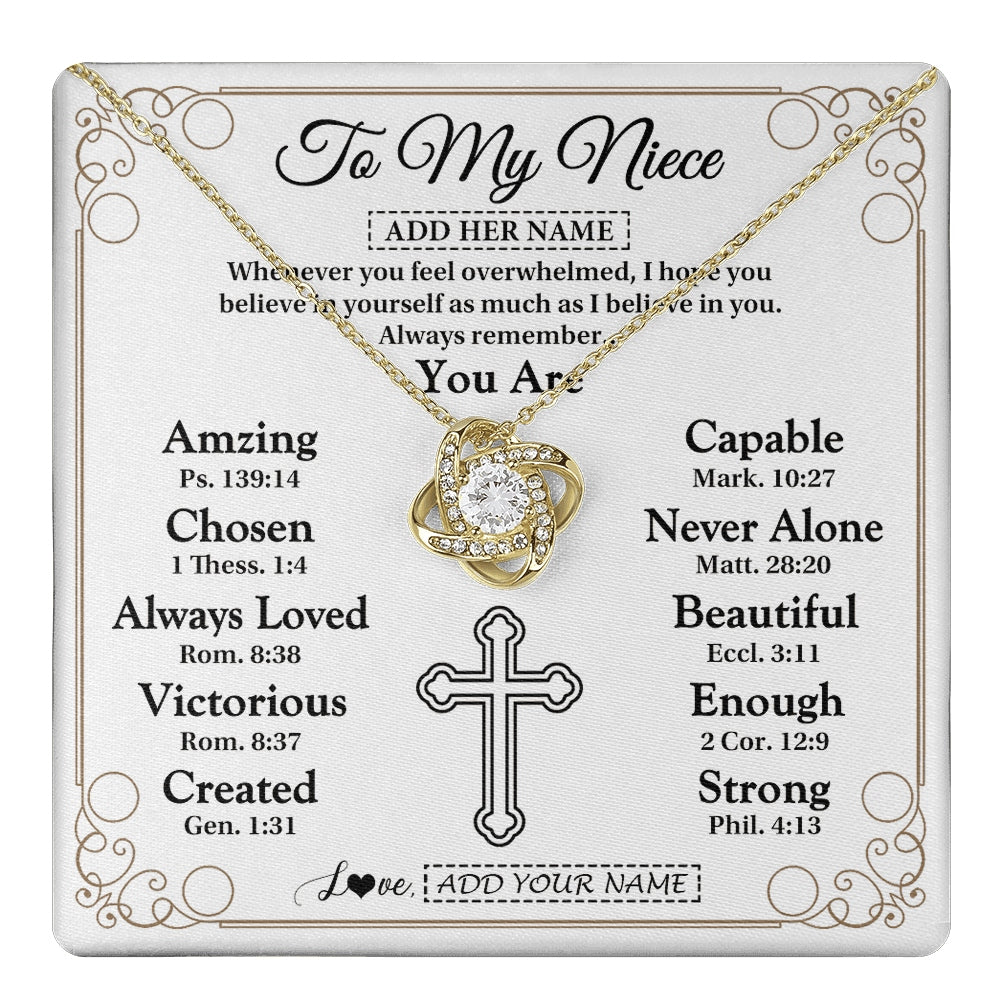Love Knot Necklace 18K Yellow Gold Finish | 1 | Personalized To My Niece Gifts Necklace From Aunt Uncle Christ Christian Gifts For Aunt Niece Birthday Christmas Graduation Custom Gift Box Message Card | https://teecentury.