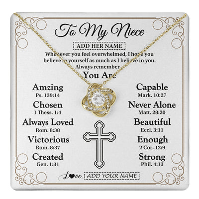 Love Knot Necklace 18K Yellow Gold Finish | 1 | Personalized To My Niece Gifts Necklace From Aunt Uncle Christ Christian Gifts For Aunt Niece Birthday Christmas Graduation Custom Gift Box Message Card | https://teecentury.