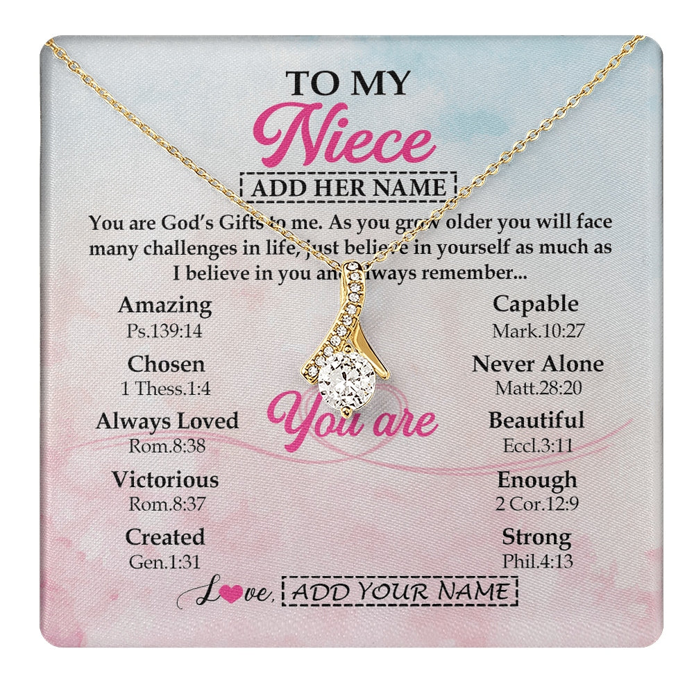 Alluring Beauty Necklace 18K Yellow Gold Finish | 1 | Personalized To My Niece Gifts Necklace From Aunt Uncle Christian Religious Jewelry Gifts For Niece Birthday Graduation Christmas Custom Gift Box Message Card | https://teecentury.