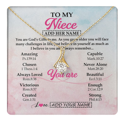 Alluring Beauty Necklace 18K Yellow Gold Finish | 1 | Personalized To My Niece Gifts Necklace From Aunt Uncle Christian Religious Jewelry Gifts For Niece Birthday Graduation Christmas Custom Gift Box Message Card | https://teecentury.