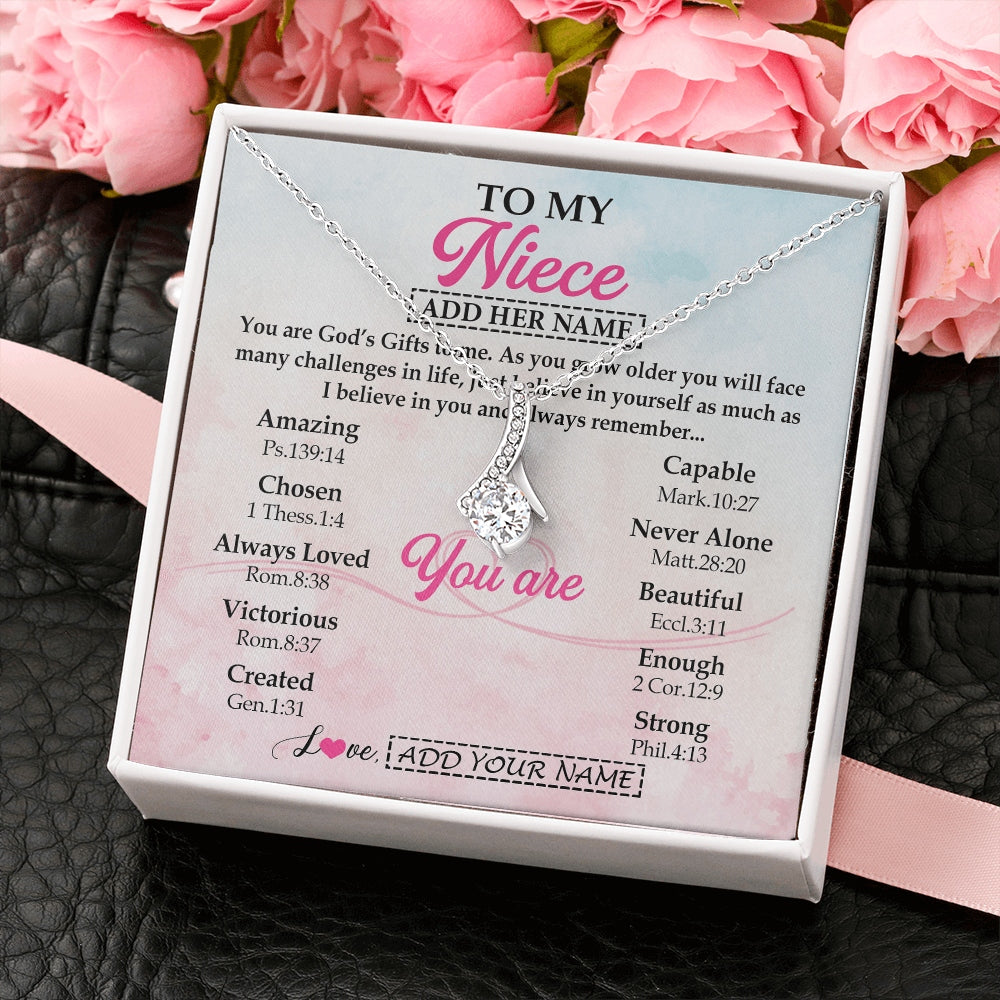 Alluring Beauty Necklace 14K White Gold Finish | 2 | Personalized To My Niece Gifts Necklace From Aunt Uncle Christian Religious Jewelry Gifts For Niece Birthday Graduation Christmas Custom Gift Box Message Card | https://teecentury.