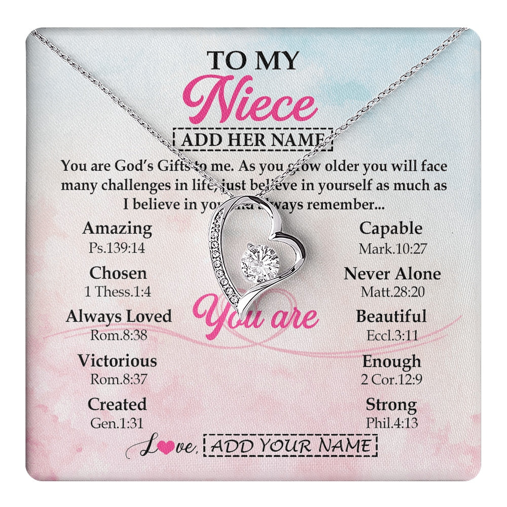 Forever Love Necklace 14K White Gold Finish | 1 | Personalized To My Niece Gifts Necklace From Aunt Uncle Christian Religious Jewelry Gifts For Niece Birthday Graduation Christmas Custom Gift Box Message Card | https://teecentury.