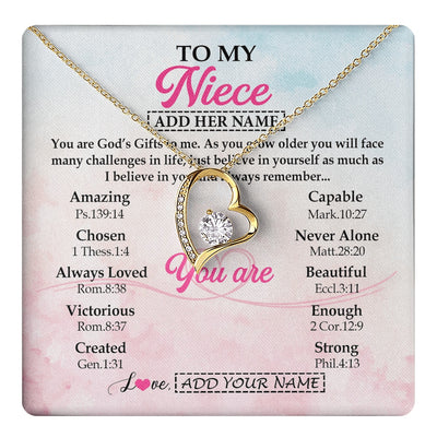 Forever Love Necklace 18K Yellow Gold Finish | 1 | Personalized To My Niece Gifts Necklace From Aunt Uncle Christian Religious Jewelry Gifts For Niece Birthday Graduation Christmas Custom Gift Box Message Card | https://teecentury.