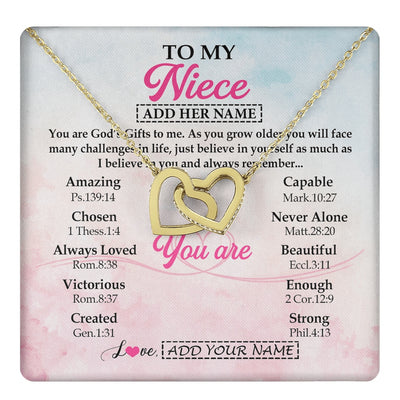 Interlocking Hearts Necklace 18K Yellow Gold Finish | 1 | Personalized To My Niece Gifts Necklace From Aunt Uncle Christian Religious Jewelry Gifts For Niece Birthday Graduation Christmas Custom Gift Box Message Card | https://teecentury.