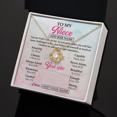 Love Knot Necklace 18K Yellow Gold Finish | 2 | Personalized To My Niece Gifts Necklace From Aunt Uncle Christian Religious Jewelry Gifts For Niece Birthday Graduation Christmas Custom Gift Box Message Card | https://teecentury.