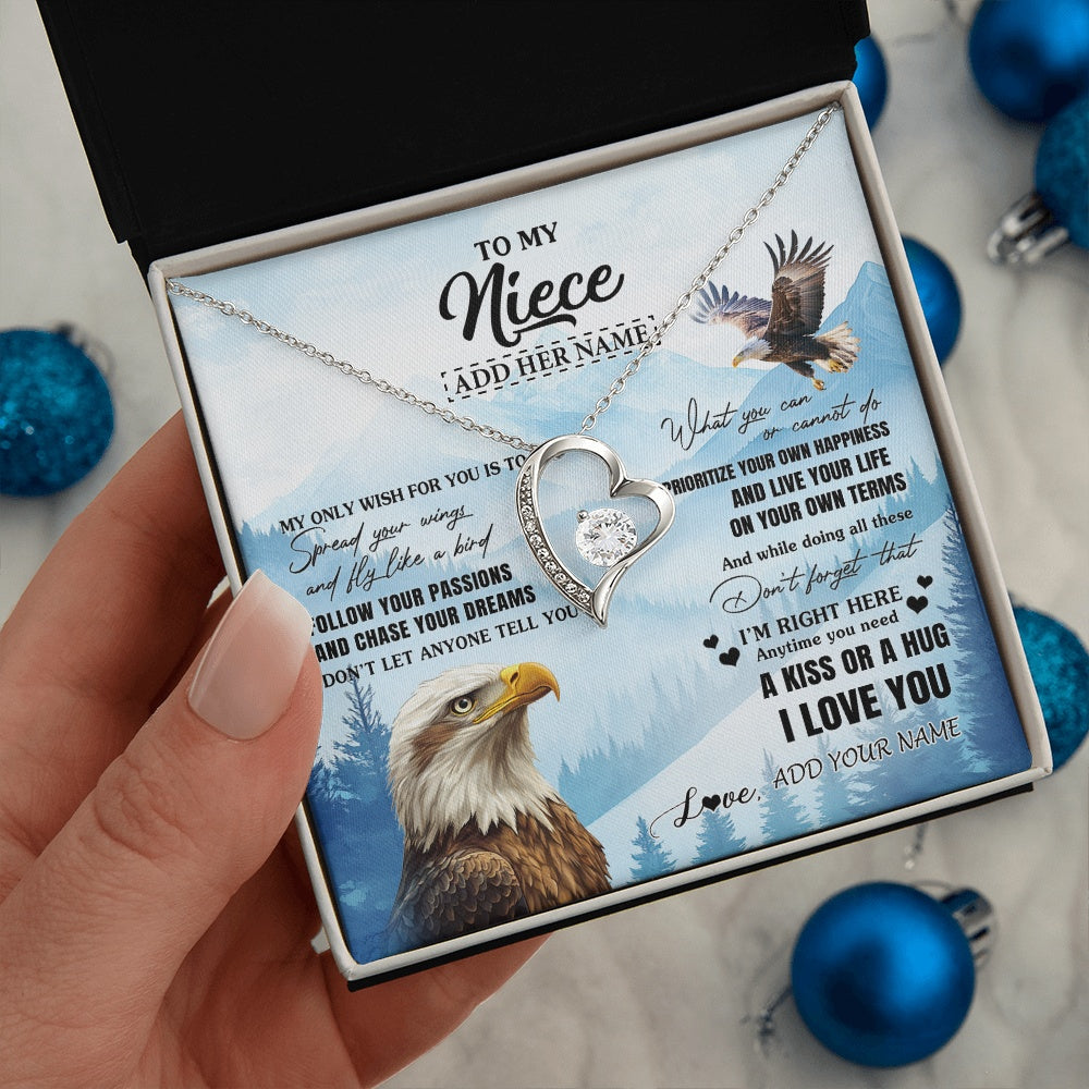 Forever Love Necklace 14K White Gold Finish | 2 | Personalized To My Niece Gifts Necklace From Aunt Uncle Eagle My Only Wish For You Niece Birthday Gifts Graduation Christmas Customized Gift Box Message Card | teecentury.myshopify