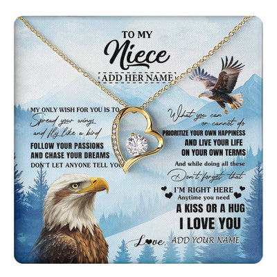 Forever Love Necklace 18K Yellow Gold Finish | 1 | Personalized To My Niece Gifts Necklace From Aunt Uncle Eagle My Only Wish For You Niece Birthday Gifts Graduation Christmas Customized Gift Box Message Card | teecentury.myshopify