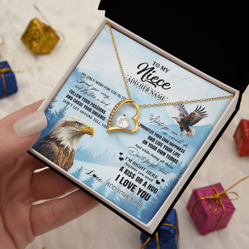 Forever Love Necklace 18K Yellow Gold Finish | 2 | Personalized To My Niece Gifts Necklace From Aunt Uncle Eagle My Only Wish For You Niece Birthday Gifts Graduation Christmas Customized Gift Box Message Card | teecentury.myshopify