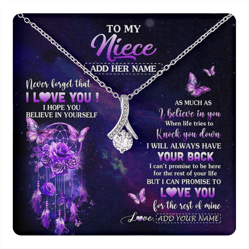 Alluring Beauty Necklace 14K White Gold Finish | 1 | Personalized To My Niece Gifts Necklace From Aunt Uncle Floral Butterfly Love You Niece Birthday Gifts Graduation Christmas Custom Gift Box Message Card | https://teecentury.