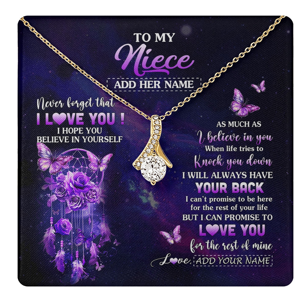 Alluring Beauty Necklace 18K Yellow Gold Finish | 1 | Personalized To My Niece Gifts Necklace From Aunt Uncle Floral Butterfly Love You Niece Birthday Gifts Graduation Christmas Custom Gift Box Message Card | https://teecentury.