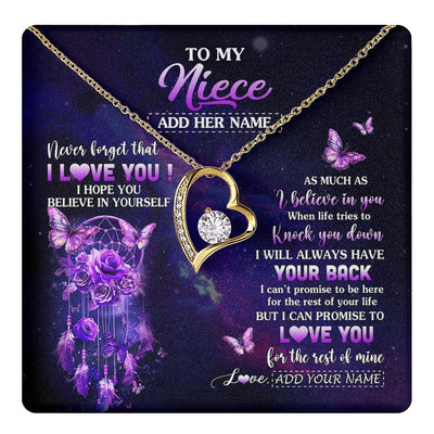 Forever Love Necklace 18K Yellow Gold Finish | 1 | Personalized To My Niece Gifts Necklace From Aunt Uncle Floral Butterfly Love You Niece Birthday Gifts Graduation Christmas Custom Gift Box Message Card | https://teecentury.