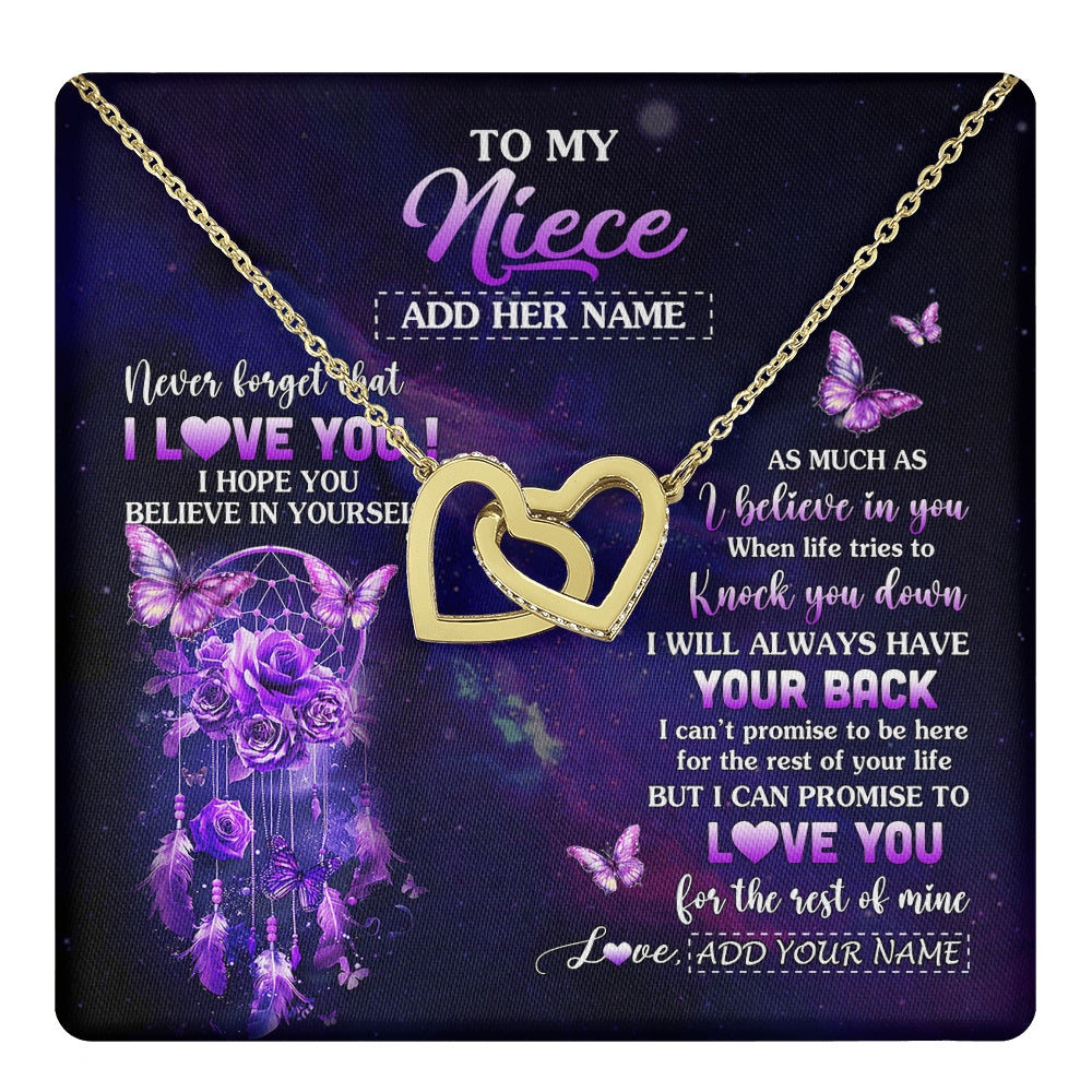 Interlocking Hearts Necklace 18K Yellow Gold Finish | 1 | Personalized To My Niece Gifts Necklace From Aunt Uncle Floral Butterfly Love You Niece Birthday Gifts Graduation Christmas Custom Gift Box Message Card | https://teecentury.