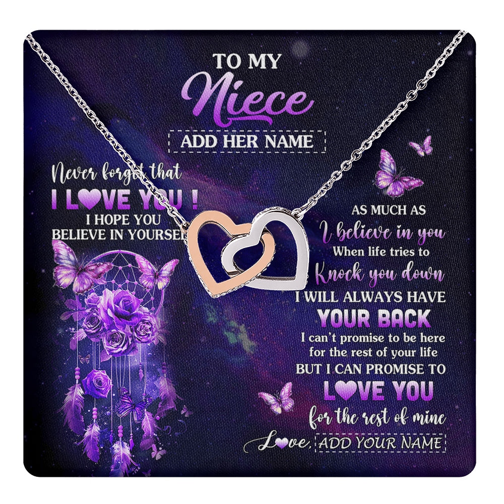 Interlocking Hearts Necklace Stainless Steel & Rose Gold Finish | 1 | Personalized To My Niece Gifts Necklace From Aunt Uncle Floral Butterfly Love You Niece Birthday Gifts Graduation Christmas Custom Gift Box Message Card | https://teecentury.