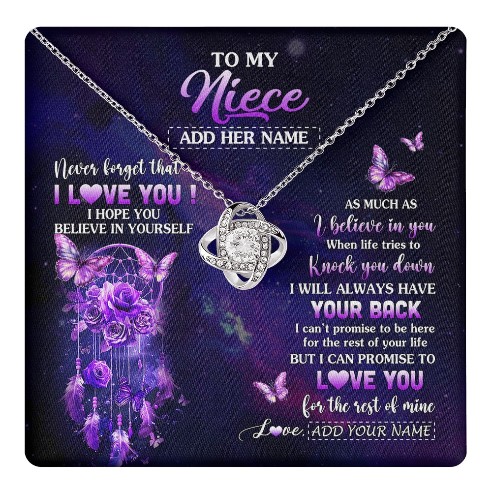 Love Knot Necklace 14K White Gold Finish | 1 | Personalized To My Niece Gifts Necklace From Aunt Uncle Floral Butterfly Love You Niece Birthday Gifts Graduation Christmas Custom Gift Box Message Card | https://teecentury.
