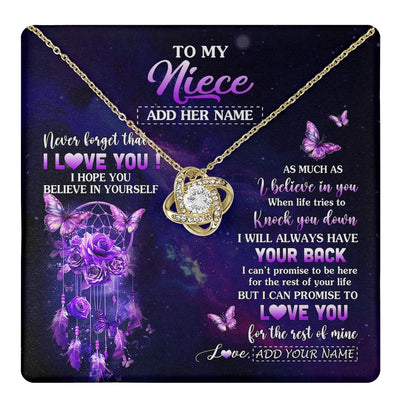Love Knot Necklace 18K Yellow Gold Finish | 1 | Personalized To My Niece Gifts Necklace From Aunt Uncle Floral Butterfly Love You Niece Birthday Gifts Graduation Christmas Custom Gift Box Message Card | https://teecentury.