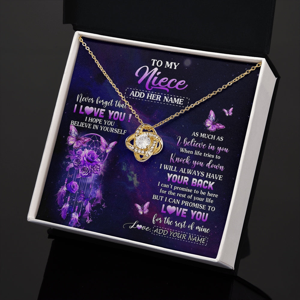 Love Knot Necklace 18K Yellow Gold Finish | 2 | Personalized To My Niece Gifts Necklace From Aunt Uncle Floral Butterfly Love You Niece Birthday Gifts Graduation Christmas Custom Gift Box Message Card | https://teecentury.