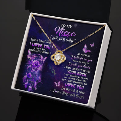 Love Knot Necklace 18K Yellow Gold Finish | 2 | Personalized To My Niece Gifts Necklace From Aunt Uncle Floral Butterfly Love You Niece Birthday Gifts Graduation Christmas Custom Gift Box Message Card | https://teecentury.