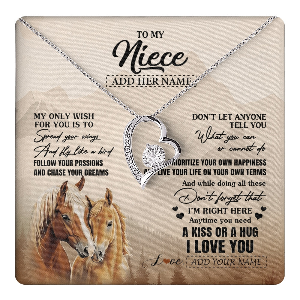Forever Love Necklace 14K White Gold Finish | 1 | Personalized To My Niece Gifts Necklace From Aunt Uncle Horse My Only Wish For You Niece Birthday Gifts Graduation Christmas Customized Gift Box Message Card | https://teecentury.