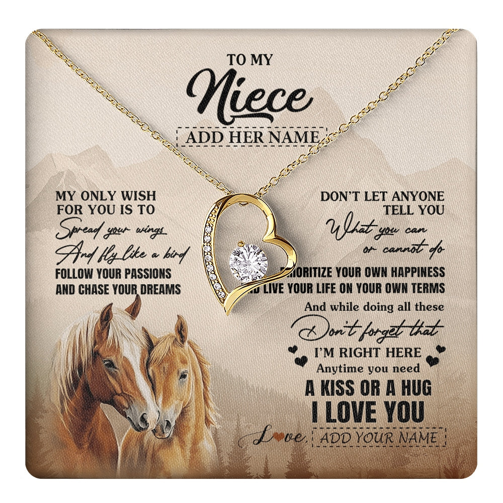 Forever Love Necklace 18K Yellow Gold Finish | 1 | Personalized To My Niece Gifts Necklace From Aunt Uncle Horse My Only Wish For You Niece Birthday Gifts Graduation Christmas Customized Gift Box Message Card | https://teecentury.