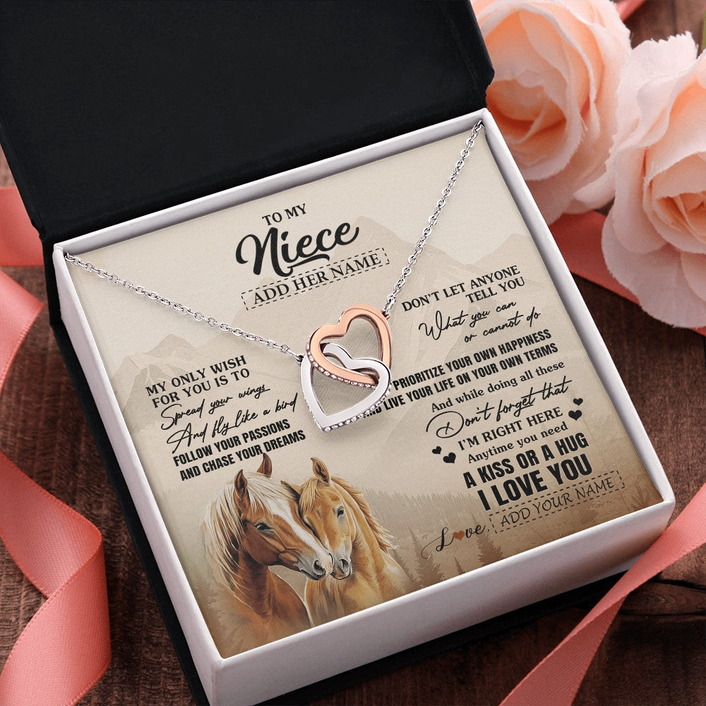 Interlocking Hearts Necklace Stainless Steel & Rose Gold Finish | 2 | Personalized To My Niece Gifts Necklace From Aunt Uncle Horse My Only Wish For You Niece Birthday Gifts Graduation Christmas Customized Gift Box Message Card | https://teecentury.