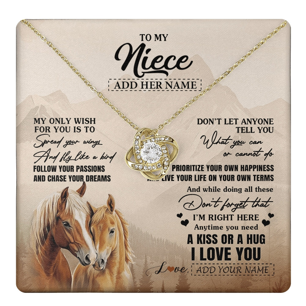 Love Knot Necklace 18K Yellow Gold Finish | 1 | Personalized To My Niece Gifts Necklace From Aunt Uncle Horse My Only Wish For You Niece Birthday Gifts Graduation Christmas Customized Gift Box Message Card | https://teecentury.