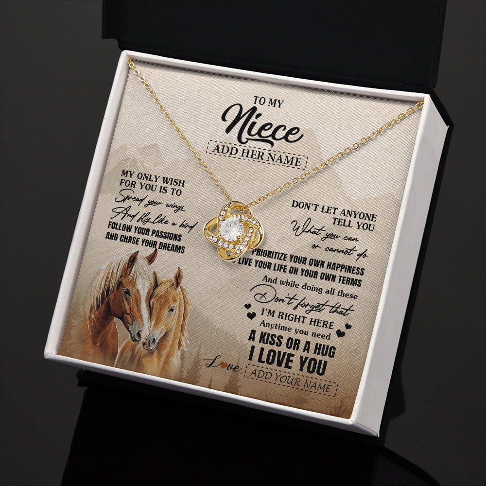Love Knot Necklace 18K Yellow Gold Finish | 2 | Personalized To My Niece Gifts Necklace From Aunt Uncle Horse My Only Wish For You Niece Birthday Gifts Graduation Christmas Customized Gift Box Message Card | https://teecentury.