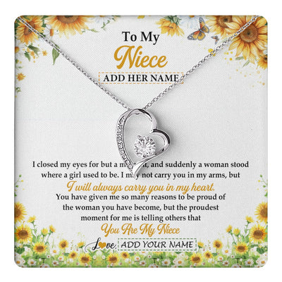 Forever Love Necklace 14K White Gold Finish | 1 | Personalized To My Niece Gifts Necklace From Aunt Uncle I Closed My Eyes Sunflower Best Niece Birthday Gifts Graduation Christmas Custom Gift Box Message Card | teecentury.myshopify