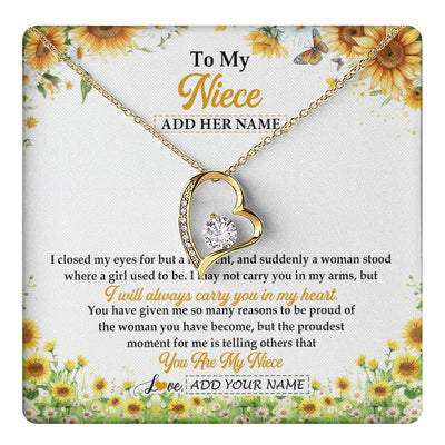Forever Love Necklace 18K Yellow Gold Finish | 1 | Personalized To My Niece Gifts Necklace From Aunt Uncle I Closed My Eyes Sunflower Best Niece Birthday Gifts Graduation Christmas Custom Gift Box Message Card | teecentury.myshopify