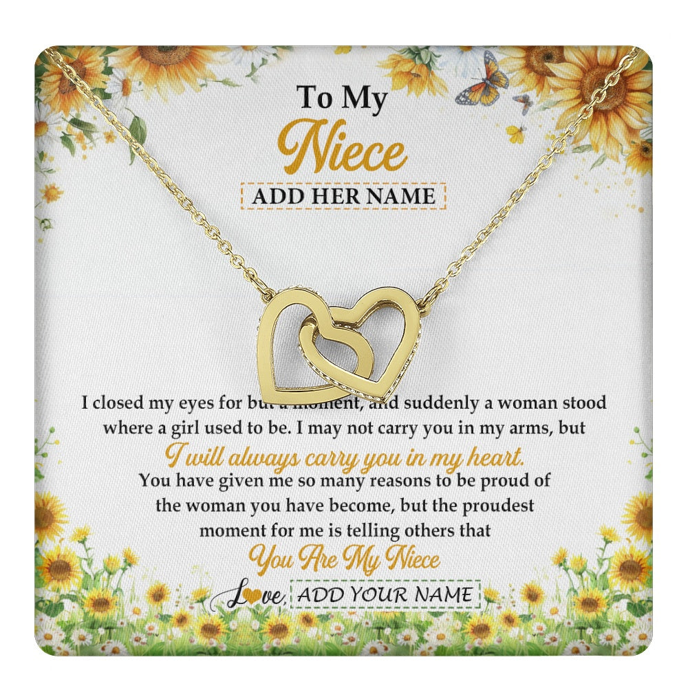 Interlocking Hearts Necklace 18K Yellow Gold Finish | 1 | Personalized To My Niece Gifts Necklace From Aunt Uncle I Closed My Eyes Sunflower Best Niece Birthday Gifts Graduation Christmas Custom Gift Box Message Card | teecentury.myshopify