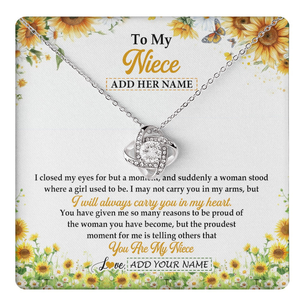 Love Knot Necklace 14K White Gold Finish | 1 | Personalized To My Niece Gifts Necklace From Aunt Uncle I Closed My Eyes Sunflower Best Niece Birthday Gifts Graduation Christmas Custom Gift Box Message Card | teecentury.myshopify