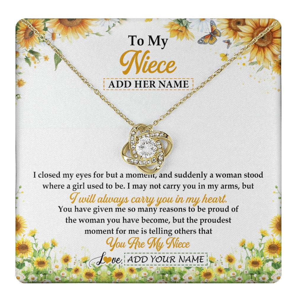 Love Knot Necklace 18K Yellow Gold Finish | 1 | Personalized To My Niece Gifts Necklace From Aunt Uncle I Closed My Eyes Sunflower Best Niece Birthday Gifts Graduation Christmas Custom Gift Box Message Card | teecentury.myshopify