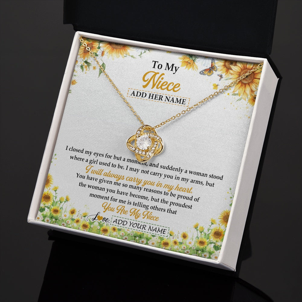 Love Knot Necklace 18K Yellow Gold Finish | 2 | Personalized To My Niece Gifts Necklace From Aunt Uncle I Closed My Eyes Sunflower Best Niece Birthday Gifts Graduation Christmas Custom Gift Box Message Card | teecentury.myshopify