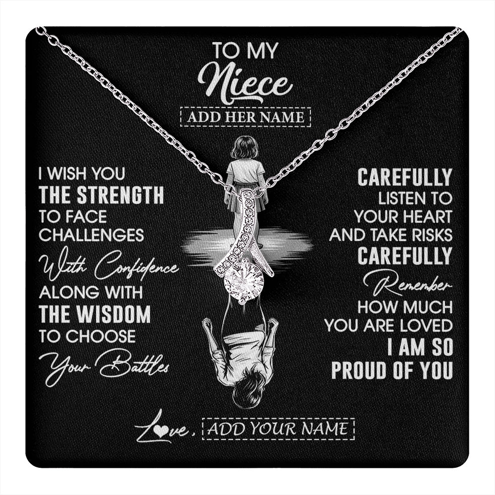 Alluring Beauty Necklace 14K White Gold Finish | 1 | Personalized To My Niece Gifts Necklace From Aunt Uncle I Wish You The Strength Aunt Niece Birthday Gifts Christmas Graduation Custom Gift Box Message Card | https://teecentury.
