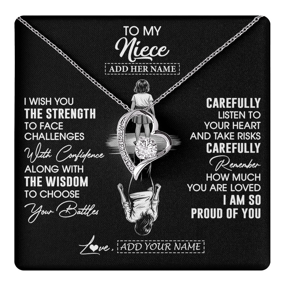 Forever Love Necklace 14K White Gold Finish | 1 | Personalized To My Niece Gifts Necklace From Aunt Uncle I Wish You The Strength Aunt Niece Birthday Gifts Christmas Graduation Custom Gift Box Message Card | https://teecentury.