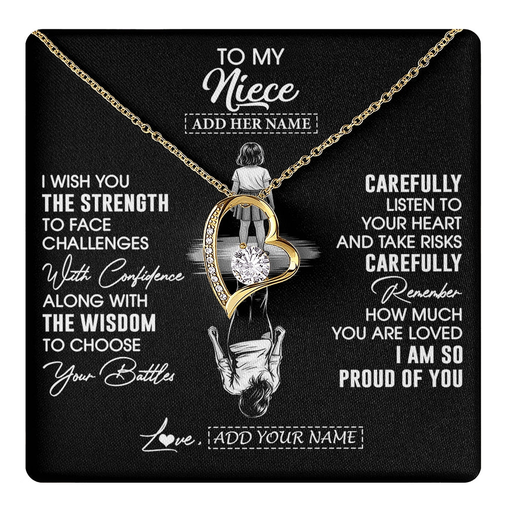Forever Love Necklace 18K Yellow Gold Finish | 1 | Personalized To My Niece Gifts Necklace From Aunt Uncle I Wish You The Strength Aunt Niece Birthday Gifts Christmas Graduation Custom Gift Box Message Card | https://teecentury.