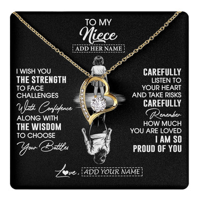 Forever Love Necklace 18K Yellow Gold Finish | 1 | Personalized To My Niece Gifts Necklace From Aunt Uncle I Wish You The Strength Aunt Niece Birthday Gifts Christmas Graduation Custom Gift Box Message Card | https://teecentury.