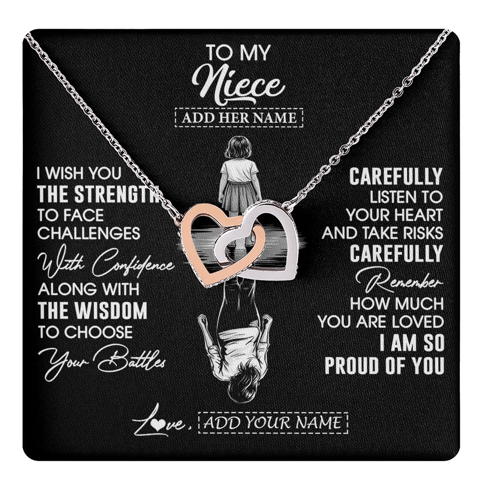 Interlocking Hearts Necklace Stainless Steel & Rose Gold Finish | 1 | Personalized To My Niece Gifts Necklace From Aunt Uncle I Wish You The Strength Aunt Niece Birthday Gifts Christmas Graduation Custom Gift Box Message Card | https://teecentury.