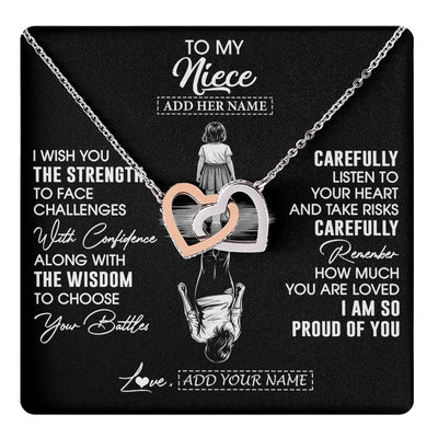 Interlocking Hearts Necklace Stainless Steel & Rose Gold Finish | 1 | Personalized To My Niece Gifts Necklace From Aunt Uncle I Wish You The Strength Aunt Niece Birthday Gifts Christmas Graduation Custom Gift Box Message Card | https://teecentury.