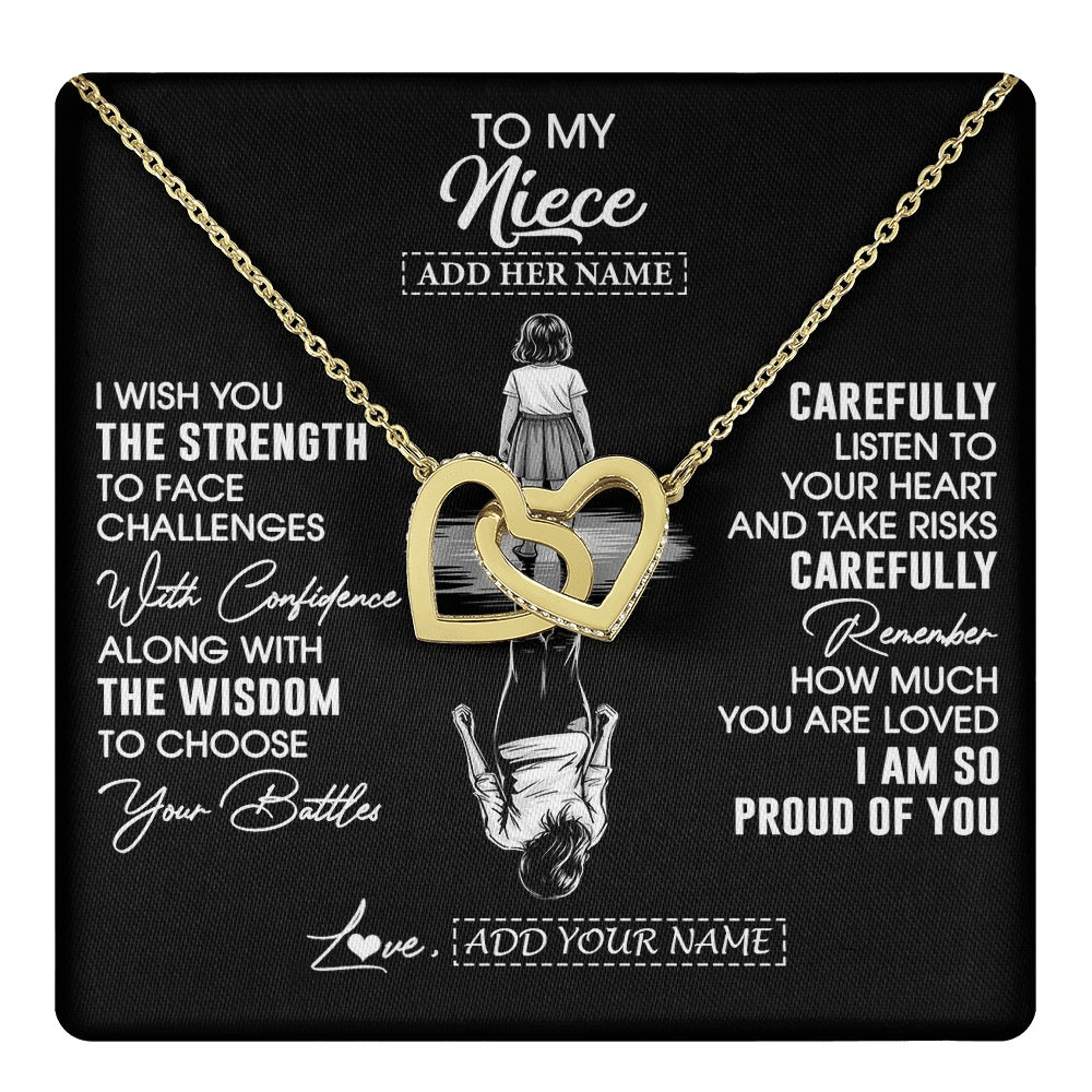 Interlocking Hearts Necklace 18K Yellow Gold Finish | 1 | Personalized To My Niece Gifts Necklace From Aunt Uncle I Wish You The Strength Aunt Niece Birthday Gifts Christmas Graduation Custom Gift Box Message Card | https://teecentury.