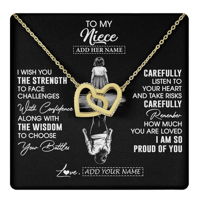 Interlocking Hearts Necklace 18K Yellow Gold Finish | 1 | Personalized To My Niece Gifts Necklace From Aunt Uncle I Wish You The Strength Aunt Niece Birthday Gifts Christmas Graduation Custom Gift Box Message Card | https://teecentury.