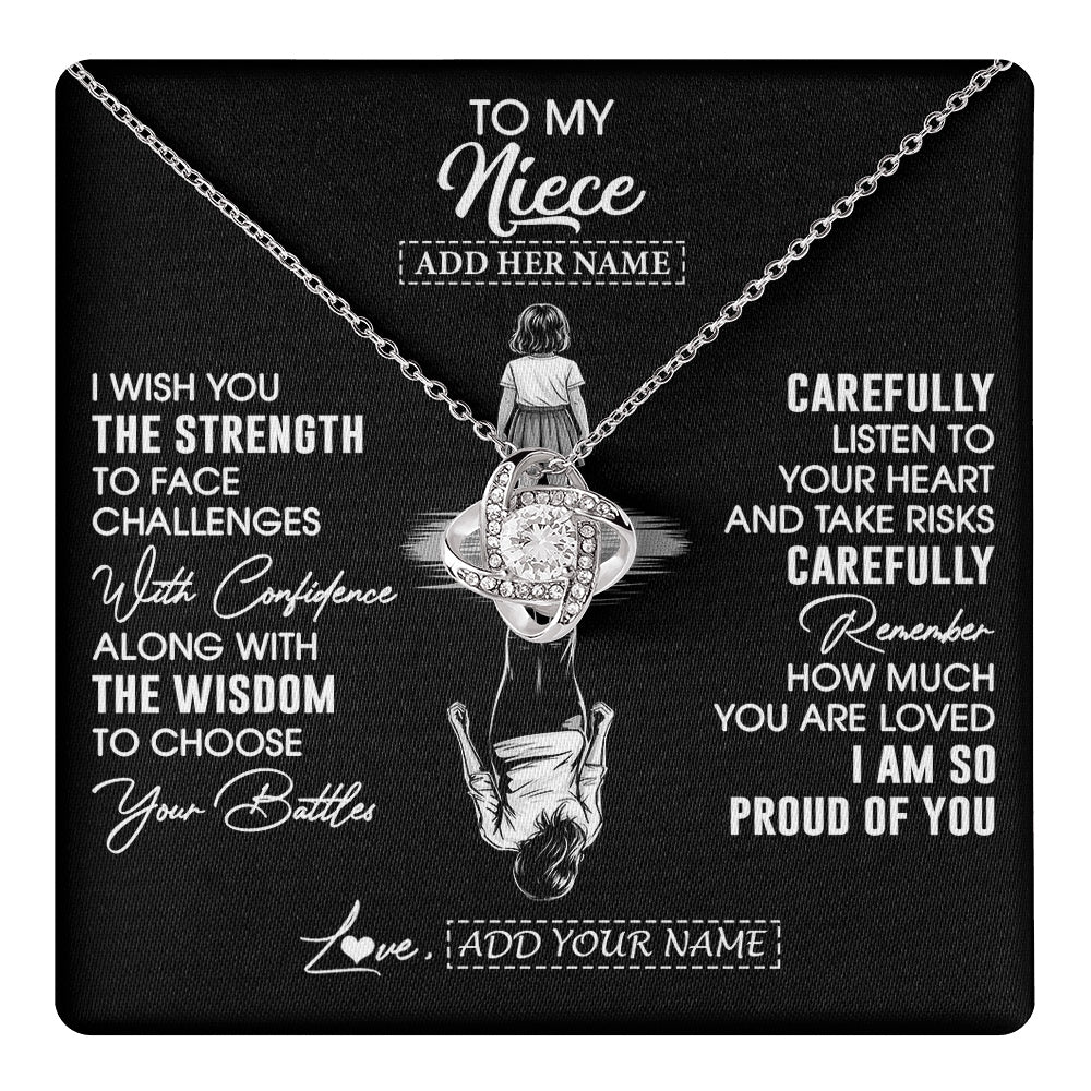 Love Knot Necklace 14K White Gold Finish | 1 | Personalized To My Niece Gifts Necklace From Aunt Uncle I Wish You The Strength Aunt Niece Birthday Gifts Christmas Graduation Custom Gift Box Message Card | https://teecentury.