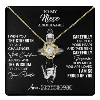 Love Knot Necklace 18K Yellow Gold Finish | 1 | Personalized To My Niece Gifts Necklace From Aunt Uncle I Wish You The Strength Aunt Niece Birthday Gifts Christmas Graduation Custom Gift Box Message Card | https://teecentury.