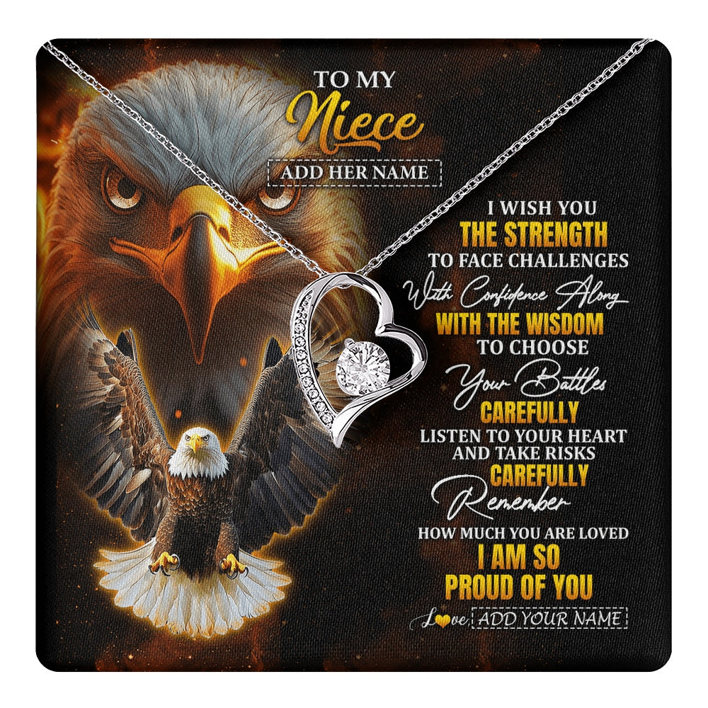 Forever Love Necklace 14K White Gold Finish | 1 | Personalized To My Niece Gifts Necklace From Aunt Uncle I Wish You The Strength Eagle Niece Birthday Gifts Christmas Graduation Custom Gift Box Message Card | https://teecentury.