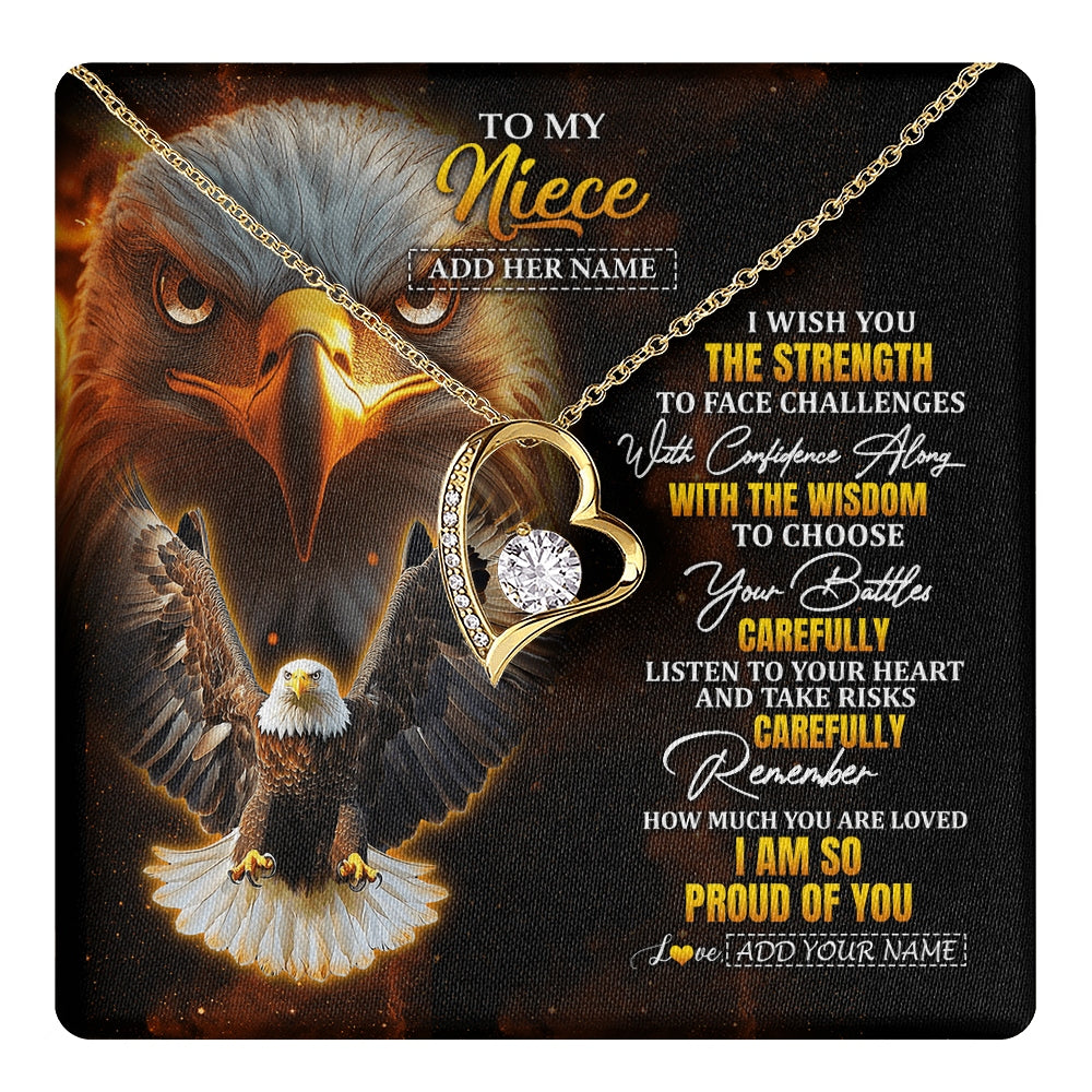Forever Love Necklace 18K Yellow Gold Finish | 1 | Personalized To My Niece Gifts Necklace From Aunt Uncle I Wish You The Strength Eagle Niece Birthday Gifts Christmas Graduation Custom Gift Box Message Card | https://teecentury.