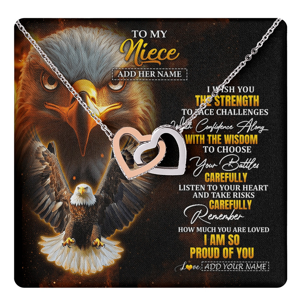 Interlocking Hearts Necklace Stainless Steel & Rose Gold Finish | 1 | Personalized To My Niece Gifts Necklace From Aunt Uncle I Wish You The Strength Eagle Niece Birthday Gifts Christmas Graduation Custom Gift Box Message Card | https://teecentury.