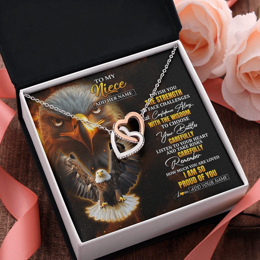 Interlocking Hearts Necklace Stainless Steel & Rose Gold Finish | 2 | Personalized To My Niece Gifts Necklace From Aunt Uncle I Wish You The Strength Eagle Niece Birthday Gifts Christmas Graduation Custom Gift Box Message Card | https://teecentury.